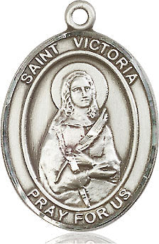 Extel Large Oval Sterling Silver St. Victoria Pendant with 24" chain, Made in USA
