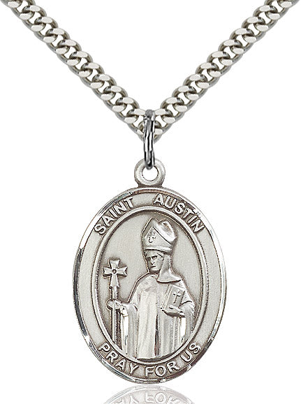 Extel Large Oval Sterling Silver St. Austin Pendant with 24" chain, Made in USA