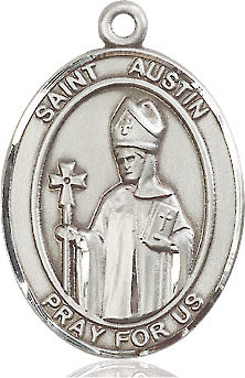 Extel Large Oval Sterling Silver St. Austin Pendant with 24" chain, Made in USA