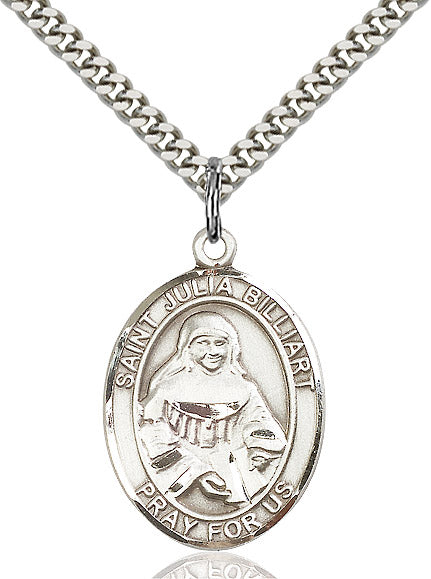 Extel Large Oval Sterling Silver St. Julia Billiart Pendant with 24" chain, Made in USA