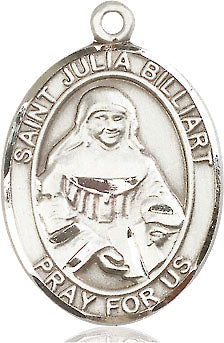 Extel Large Oval Sterling Silver St. Julia Billiart Pendant with 24" chain, Made in USA