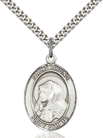 Extel Large Oval Sterling Silver St. Bruno Pendant with 24" chain, Made in USA