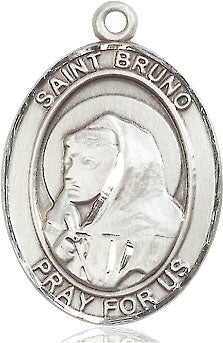 Extel Large Oval Sterling Silver St. Bruno Pendant with 24" chain, Made in USA