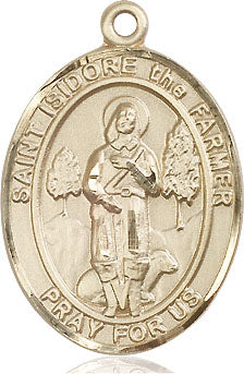Extel Large Oval 14kt Gold Filled St. Isidore the Farmer Pendant with 24" chain, Made in USA