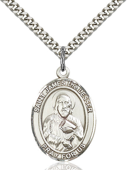 Extel Large Oval Sterling Silver St. James the Lesser Pendant with 24" chain, Made in USA