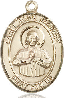 Extel Large Oval 14kt Gold Filled St. John Vianney Medal, Made in USA