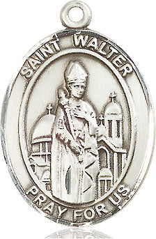 Extel Large Oval Sterling Silver St. Walter of Pontnoise Pendant with 24" chain, Made in USA