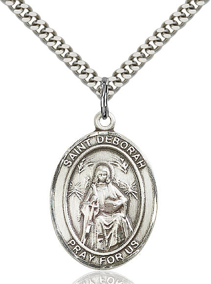 Extel Large Oval Sterling Silver St. Deborah Pendant with 24" chain, Made in USA