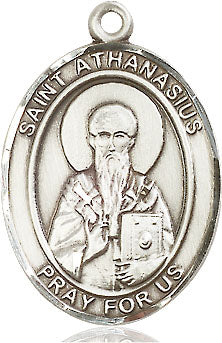 Extel Large Oval Sterling Silver St. Athanasius Pendant with 24" chain, Made in USA