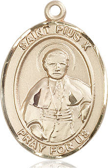 Extel Large Oval 14kt Gold Filled St. Pius X Pendant with 24" chain, Made in USA