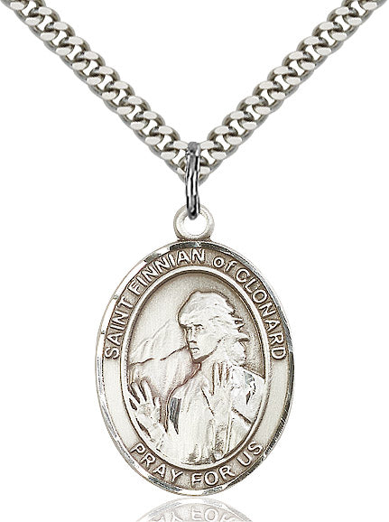 Extel Large Oval Sterling Silver St. Finnian of Clonard Pendant with 24" chain, Made in USA