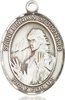 Extel Large Oval Sterling Silver St. Finnian of Clonard Pendant with 24" chain, Made in USA