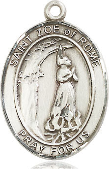 Extel Large Oval Sterling Silver St. Zoe of Rome Pendant with 24" chain, Made in USA