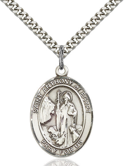 Extel Large Oval Sterling Silver St. Anthony of Egypt Pendant with 24" chain, Made in USA