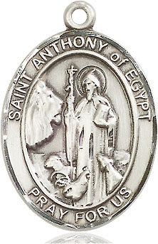 Extel Large Oval Sterling Silver St. Anthony of Egypt Pendant with 24" chain, Made in USA