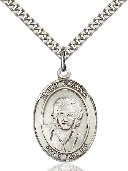Extel Large Oval Sterling Silver St. Gianna Pendant with 24" chain, Made in USA