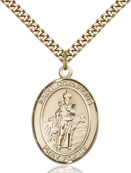 Extel Large Oval 14kt Gold Filled St. Cornelius Pendant with 24" chain, Made in USA