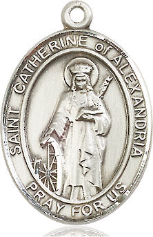 Extel Large Oval Sterling Silver St. Catherine of Alexandria Pendant with 24" chain, Made in USA