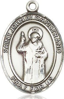 Extel Large Oval Sterling Silver St. John of Capistrano Pendant with 24" chain, Made in USA