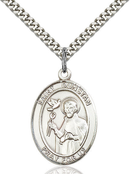 Extel Large Oval Sterling Silver St. Dunstan Pendant with 24" chain, Made in USA