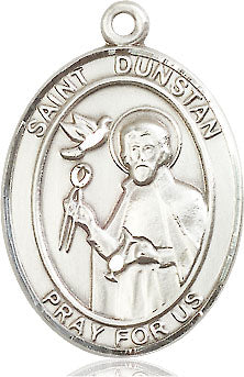 Extel Large Oval Sterling Silver St. Dunstan Pendant with 24" chain, Made in USA