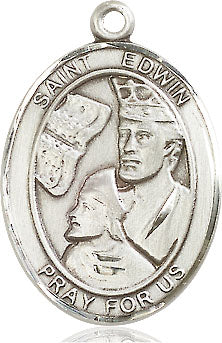 Extel Large Oval Sterling Silver St. Edwin Pendant with 24" chain, Made in USA