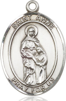 Extel Large Oval Sterling Silver St. Anne Pendant with 24" chain, Made in USA