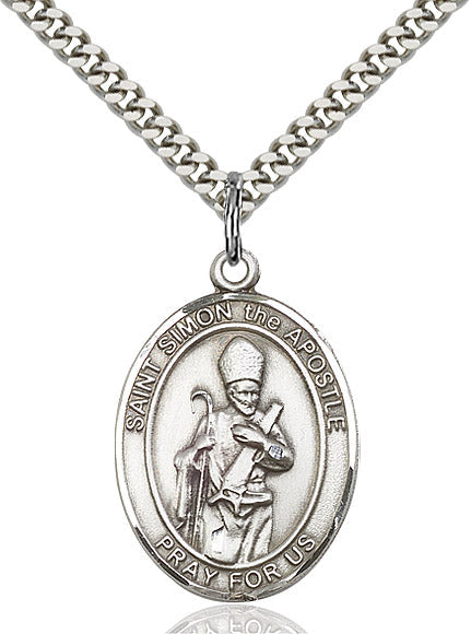 Extel Large Oval Sterling Silver St. Simon Pendant with 24" chain, Made in USA