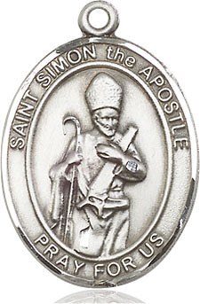 Extel Large Oval Sterling Silver St. Simon Pendant with 24" chain, Made in USA