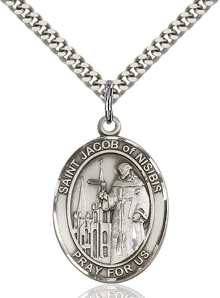Extel Large Oval Sterling Silver St. Jacob of Nisibis Pendant with 24" chain, Made in USA