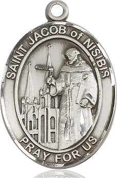 Extel Large Oval Sterling Silver St. Jacob of Nisibis Pendant with 24" chain, Made in USA