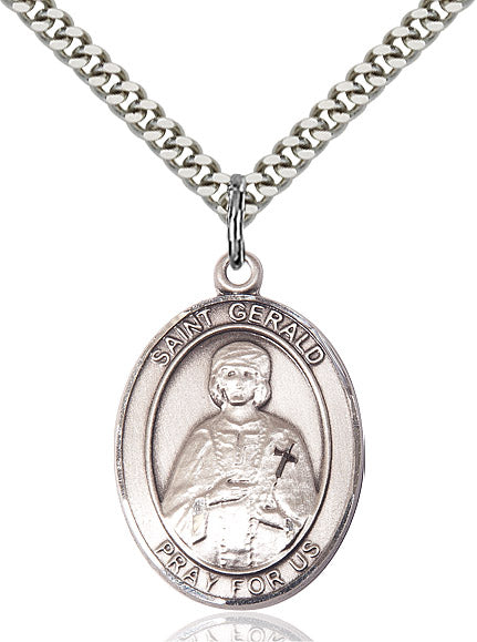 Extel Large Oval Sterling Silver St. Gerald Pendant with 24" chain, Made in USA