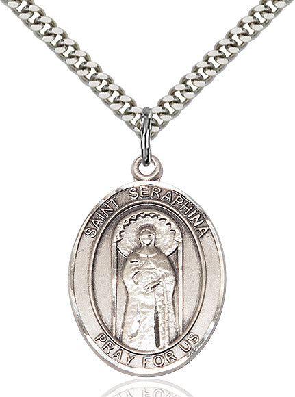 Extel Large Oval Sterling Silver St. Seraphina Pendant with 24" chain, Made in USA