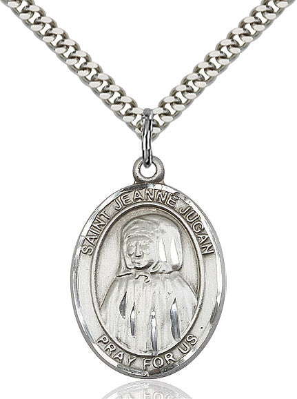 Extel Large Oval Sterling Silver St. Jeanne Jugan Pendant with 24" chain, Made in USA
