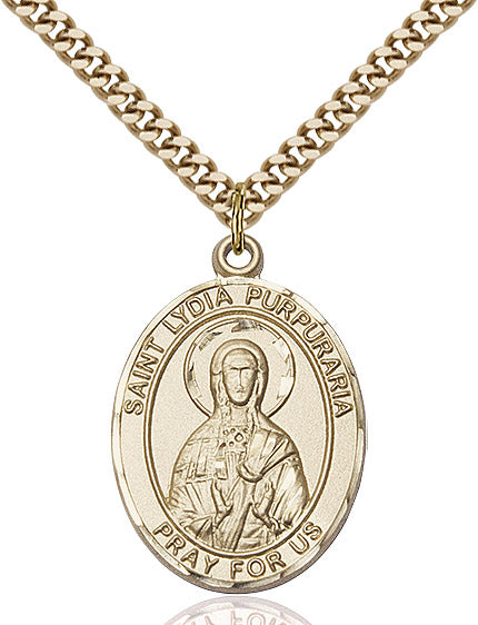 Extel Large Oval 14kt Gold Filled St. Lydia Purpuraria Pendant with 24" chain, Made in USA