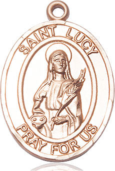 Extel Large Oval 14kt Gold Filled St. Lucy Pendant with 24" chain, Made in USA