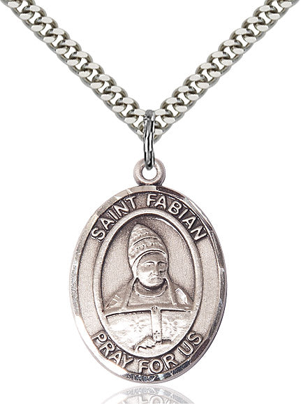 Extel Large Oval Sterling Silver St. Fabian Pendant with 24" chain, Made in USA