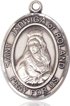 Extel Large Oval Sterling Silver St. Jadwiga of Poland Pendant with 24" chain, Made in USA