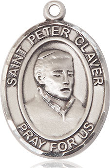 Extel Large Oval Sterling Silver St. Peter Claver Pendant with 24" chain, Made in USA