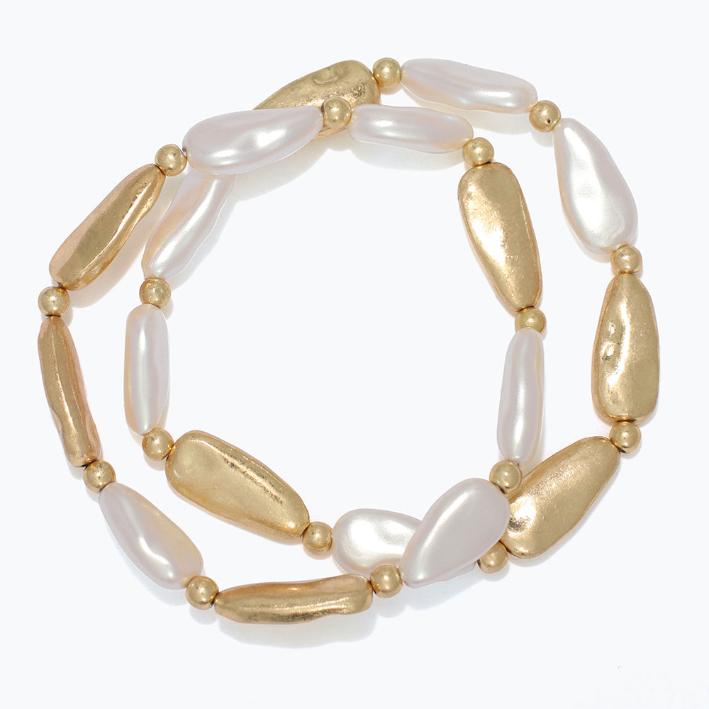 Polished Gold Bracelet With Single Pearl Bead For Everyday