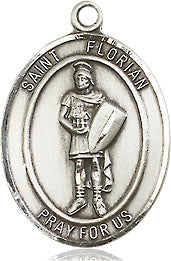 Extel Medium Oval Sterling Silver St. Florian Pendant with 18" chain, Made in USA