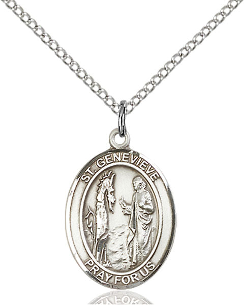 Extel Medium Oval Sterling Silver St. Genevieve Pendant with 18" chain, Made in USA