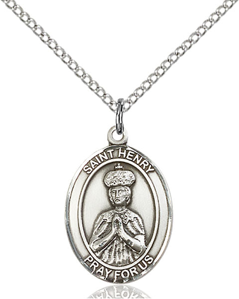 Extel Medium Oval Sterling Silver St. Henry II Pendant with 18" chain, Made in USA