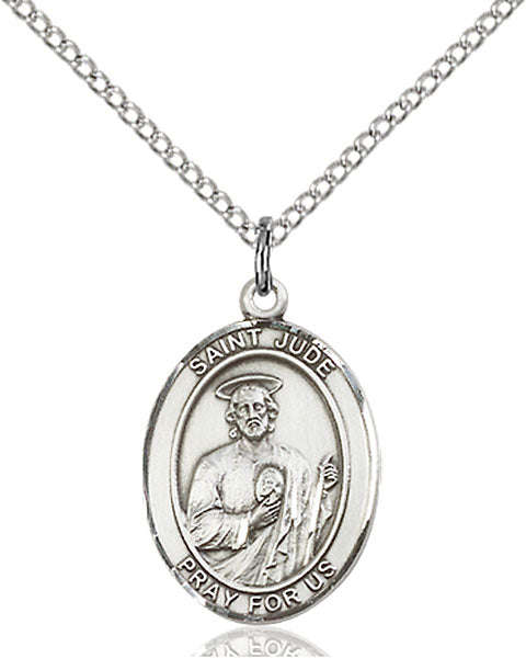 Extel Medium Oval Sterling Silver St. Jude Pendant with 18" chain, Made in USA