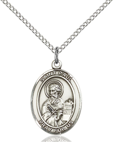 Extel Medium Oval Sterling Silver St. Paul the Apostle Pendant with 18" chain, Made in USA