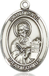 Extel Medium Oval Sterling Silver St. Paul the Apostle Pendant with 18" chain, Made in USA