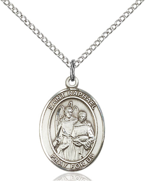 Extel Medium Oval Sterling Silver St. Raphael the Archangel Pendant with 18" chain, Made in USA