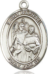 Extel Medium Oval Sterling Silver St. Raphael the Archangel Pendant with 18" chain, Made in USA