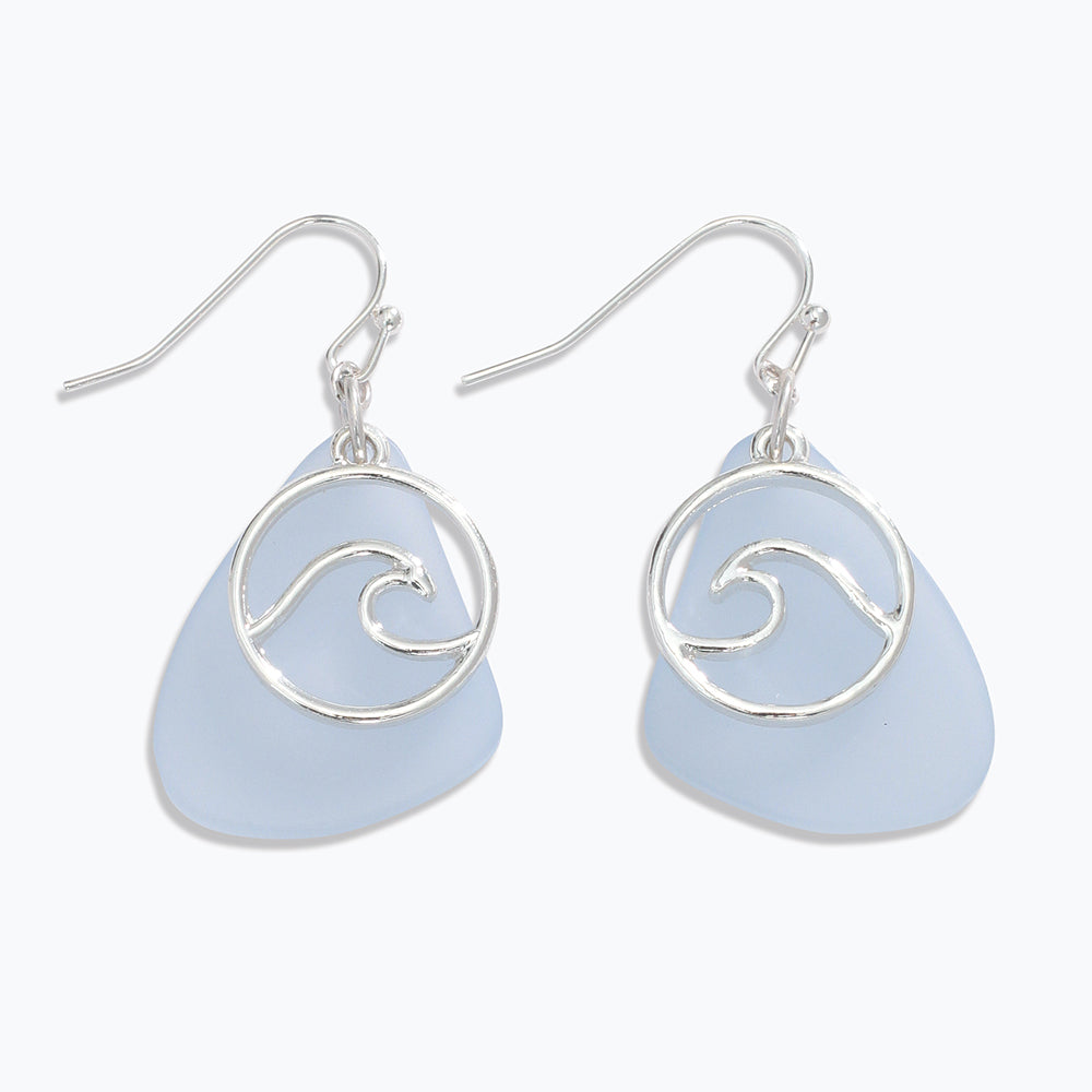 Sterling Silver Wave Earrings With Blue Enamel Finish