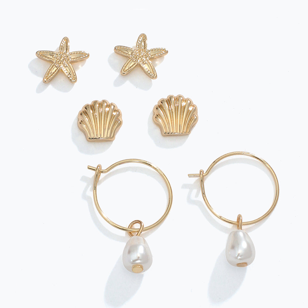 Sea Life Pearl Drop Earrings Nautical Ocean Charm Design